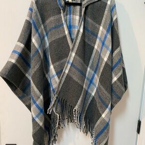 Simply Noelle Charcoal and Cobalt Plaid Poncho